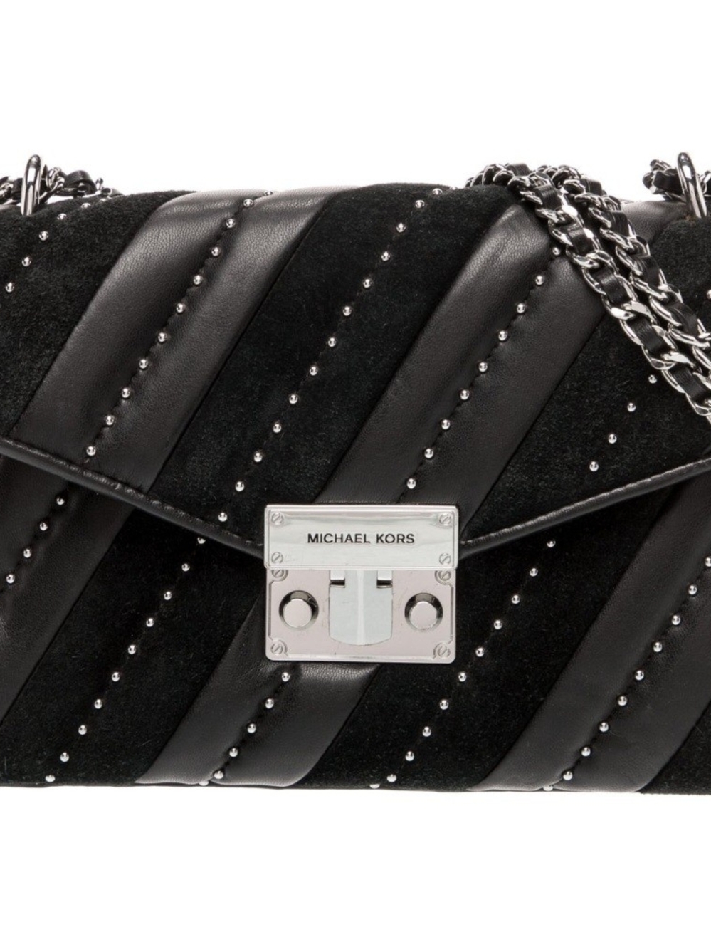 Michael Kors Black Quilted Studded Crossbody Bag with Chain Strap